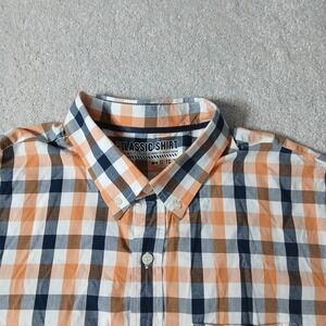 Old Navy 100% cotton Orange Blue checkered L/S Button Down Size XLarge Slim fit